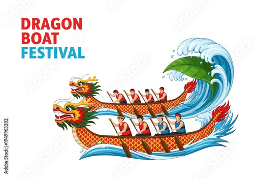 Vibrant dragon boat festival scene with colorful decorations and paddlers