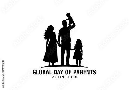 Black silhouette family of four on global day of parents occasion