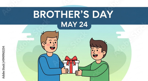 Brothers exchanging gifts on brother's day may 24 illustration of two happy boys