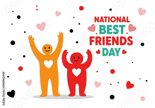 National best friends day illustration with hearts and characters