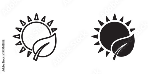 Black and white icons of suns and leaves with lightning bolts