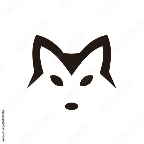 Minimalist Stylized Fox or Wolf Head Logo Icon in Black and White Geometric Design