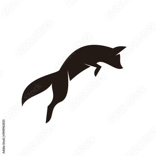 Jumping Fox Silhouette Logo Vector Illustration on White Background