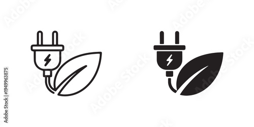 Eco friendly energy icons with lightning bolt and leaf