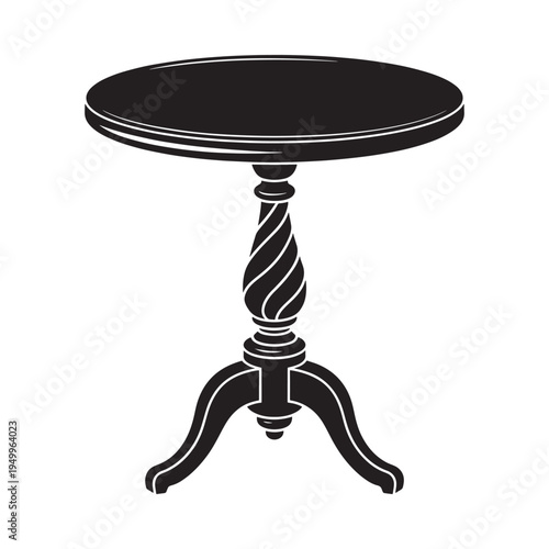 Black silhouette of a round table with a carved pedestal base