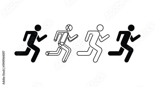 Running man icon, jogging athlete silhouette symbol for fitness, sports training, and marathon events, vector illustration isolated on transparent background for digital and print use.