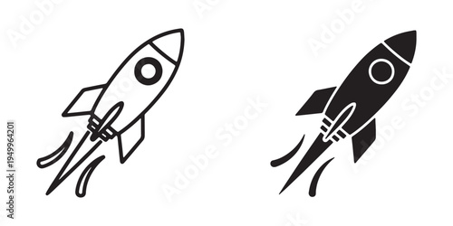Black and white line art of rockets in mid air with fire trails shown