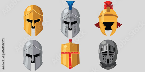 Medieval Helmet Set Vector Illustration
