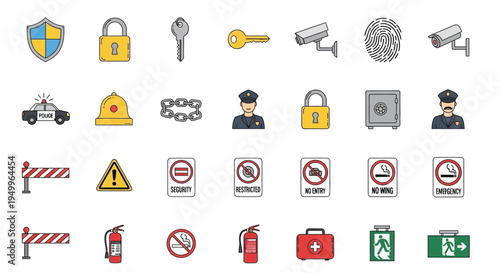 Security icons depicting protection law enforcement and access control a silhouette