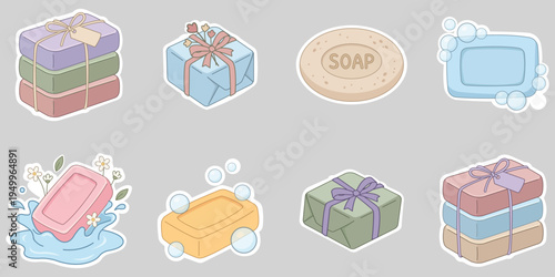 Collection of Soaps: A collection of various soap bars in different shapes, colors, and designs, showcasing the diversity of a refreshing and clean essential.
