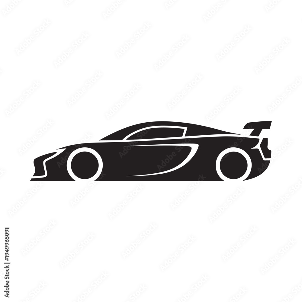 Obraz premium Sleek black silhouette of a modern sports car with a prominent spoiler