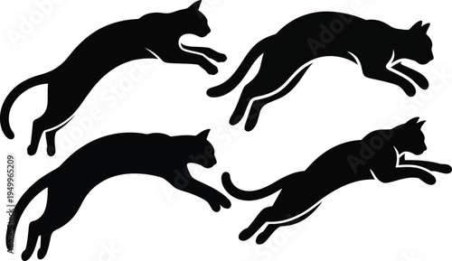 Black silhouette illustrations of running horses in vector style