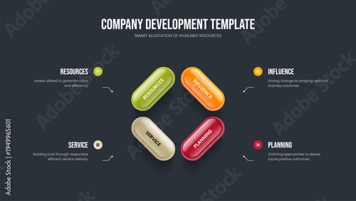 Business Insight Frame Layout Vector Illustration. Marketing Strategy 4 Step Infographic Slide Design. Consulting Planning Four Element Diagram Presentation Template.