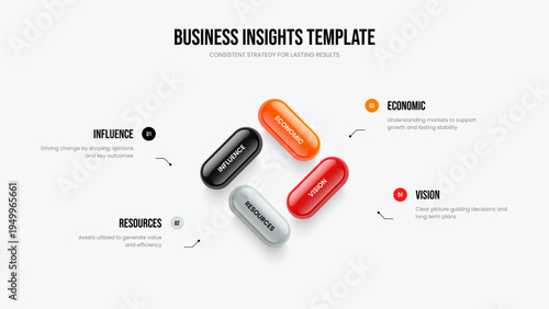 Service Growth Presentation Design Vector Illustration. Business Portfolio 4 Option Diagram Slide Template. Sales Profile Four Element Infographic Slideshow Layout.