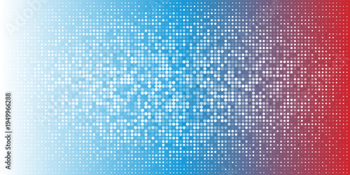 Gradient pixel digital red blue horizontal background. Russia flag colors 2018. Soccer ball icon. Vector illustration.