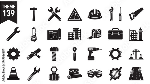 industrial tools and safety icons flat design vector illustration