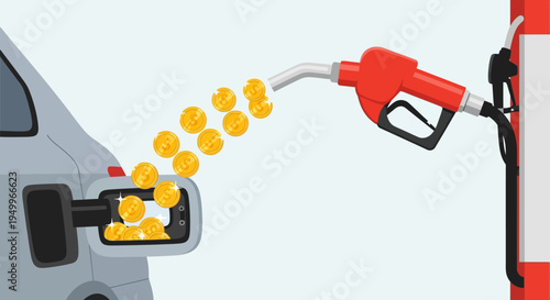 Vector illustration of coins filling car gas tank