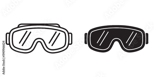 Black and white safety goggles icons in line art style
