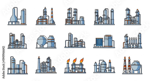 Collection of Industrial Plant Illustrations - Petrochemical and Manufacturing Facilities.