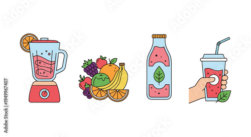Organic Smoothie Line art modern colorful abstract style illustration