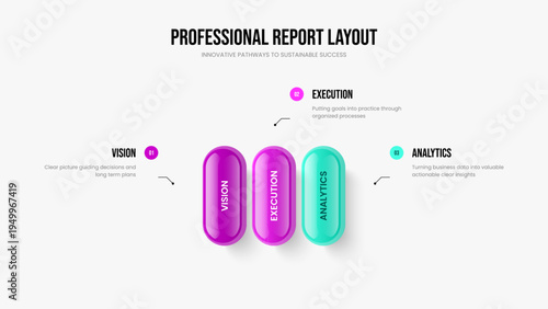 Creative Growth Slide Template Vector Illustration. Investor Plan Three Option Diagram Frame Design. Professional Portfolio 3 Step Infographic Presentation Layout.