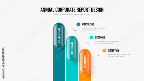 Visual Report Three Element Diagram Frame Design. Digital Overview 3 Option Infographic Slide Layout. Investor Proposal Slideshow Template Vector Illustration.