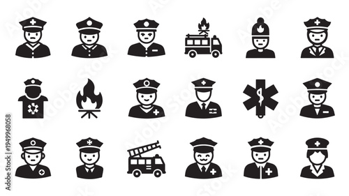 Diverse icons representing various emergency and public service professionals