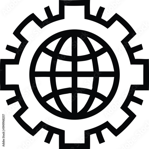 A global engineering concept illustrated with a gear cog surrounding an earth globe