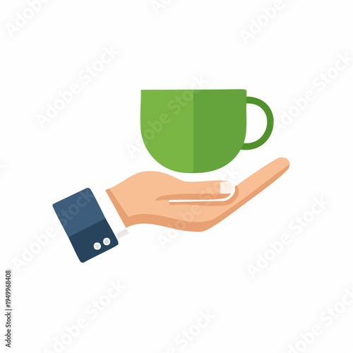 Offering Warmth: A stylized hand gently cradles a vibrant green mug, symbolizing care, comfort, and the simple pleasures of a hot beverage.