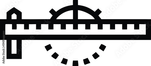 A line icon illustrating a technical measuring device featuring a gear and an arc motion