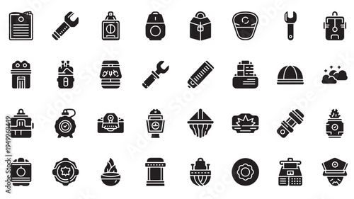 Collection of icons representing various tools, utilities, and emergency services