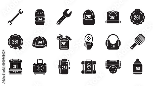 Black and white icons depicting firefighting and emergency response equipment