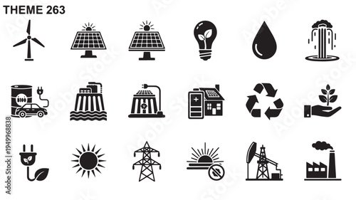 sustainable energy sources and eco technology flat design vector illustration