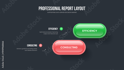 Visual Insight Two Step Diagram Frame Design. Consulting Solution Presentation Layout Vector Illustration. Creative Profile 2 Option Infographic Slideshow Template.