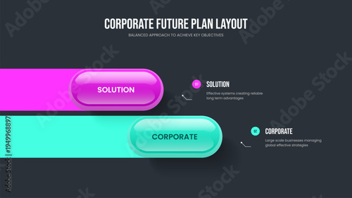 Advertising Briefing 2 Step Diagram Slide Layout. Market Analysis Slideshow Design Vector Illustration. Creative Insight Two Element Infographic Frame Template.