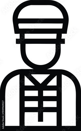 A simple black outline icon depicting a person wearing a uniform and a distinctive cap