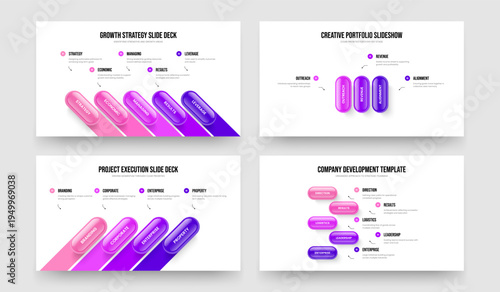 Consulting Planning Five Three Four Step Infographic Frame Layout Vector Illustration Bundle. Financial Analysis 5 3 4 Option Diagram Slide Template Set.