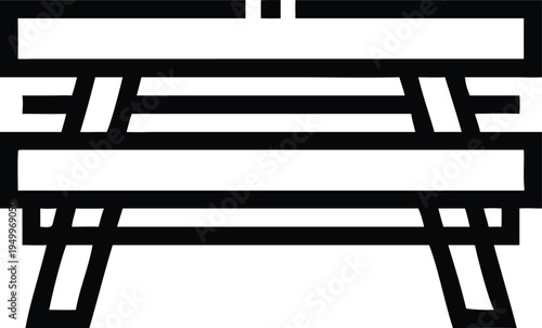 A simple black outline icon shows a classic wooden picnic table with attached benches
