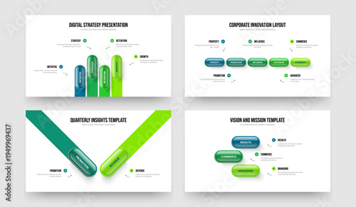 Creative Overview 4 5 2 3 Option Diagram Slideshow Layout Bundle. Modern Review Four Five Two Three Step Infographic Presentation Template Vector Illustration Collection.