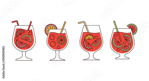 Red Virgin Sangria Line art creative smooth modern abstract illustration