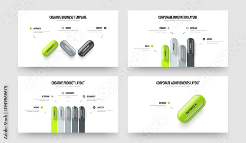 Corporate Insight 3 4 5 1 Option Diagram Frame Layout Bundle. Sales Visualization Three Four Five One Element Infographic Slideshow Template Vector Illustration Set.