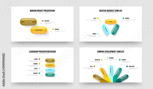 Service Launch Two Three Four Five Step Diagram Presentation Layout Vector Illustration Set. Business Insight 2 3 4 5 Element Infographic Frame Template Collection.