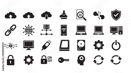 technology and security icons set flat design vector illustration