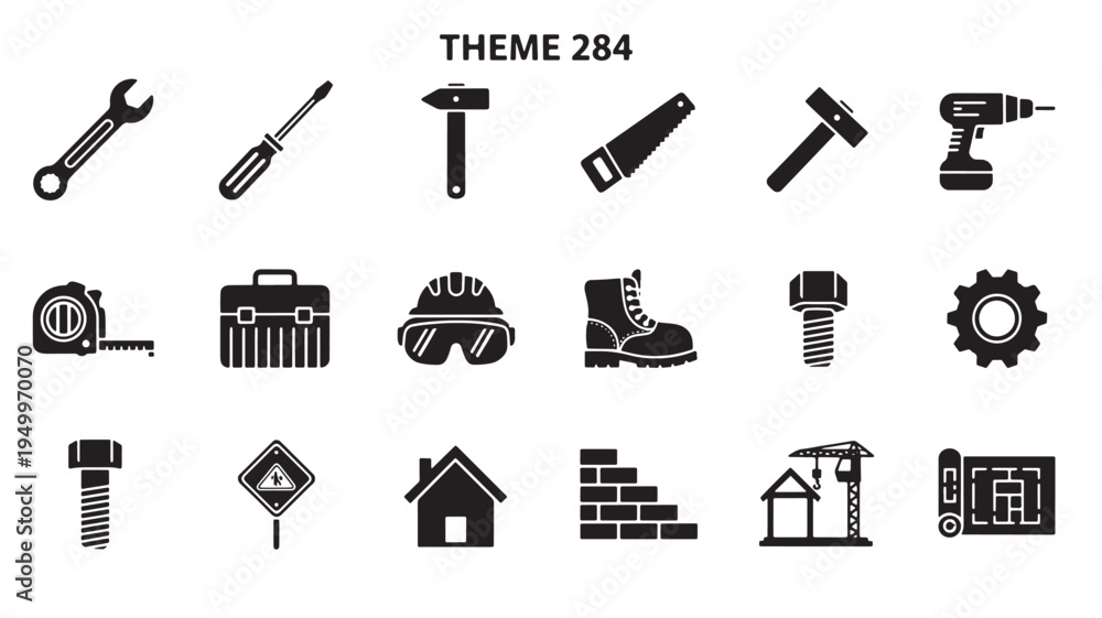 Fototapeta premium Icon set representing various construction and handyman tools