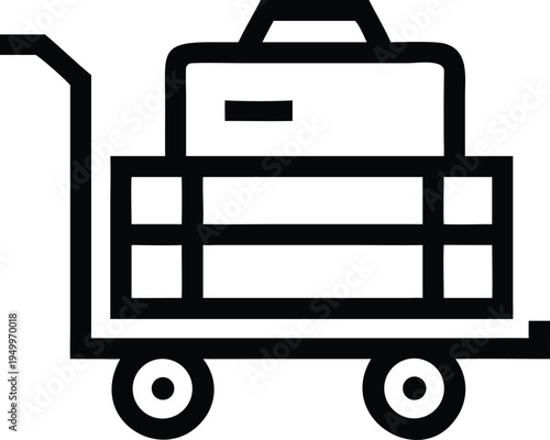 Airport baggage trolley loaded with two suitcases ready for transport and travel convenience