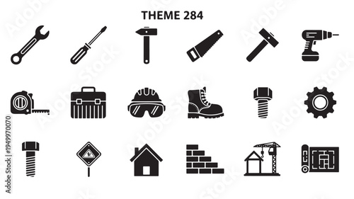 Icon set representing various construction and handyman tools