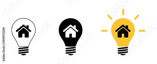 Energy saving lamp with house logo symbolizing eco home sustainability, environmental protection concept, green electricity and efficient lighting illustration