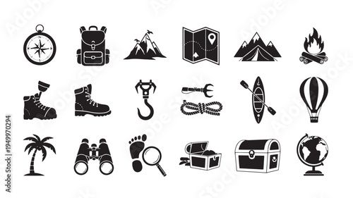 collection of travel and adventure icons flat design vector illustration
