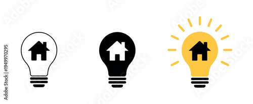 Energy efficient light bulb with house icon representing eco friendly home power, sustainability concept, environmental technology illustration