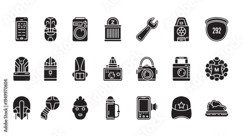collection of travel and technology icons flat design vector illustration